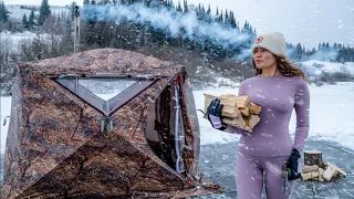 Winter Camping on a Frozen Lake ❄️ Ice Skating ⛸️