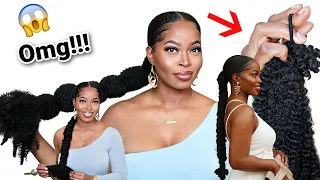 NO FEED IN LONG SLEEK BRAIDED PONYTAIL BUBBLE Ponytail EXTENDED NEW METHOD Type 4 Natural Hair