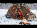 Building a Warm Shelter from Reed | Secret Primitive Bushcraft in Snow and Blizzard | Comfortable