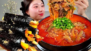 ASMR 한식! 육개장 꼬마김밥 리얼먹방 :) kimbab , hot spicy meat stew MUKBANG