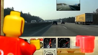 lego man driving 200 km h 130 mph on german highway