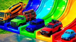Flatbed Trailer Truck Cars Transportation with Slide Color - Pothole vs Car vs Deep Water #3 BeamNG