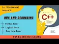 Bug and Debugging Types of Errors Lecture 12 Syntax Run time and Logical Error