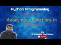 Python Programming Part - 37 Anonymous functions in Python