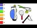 How to draw golf kit Coloring pages for kids Art colour for children Learn Color Drawing by DT Kids