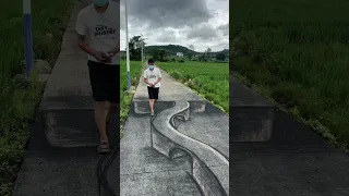 在马路上画条窄路，牛看到会有啥反应#3d