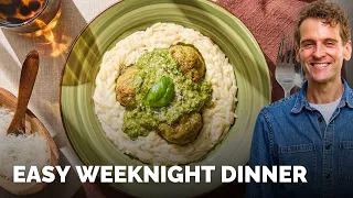 Pesto Chicken Meatballs with Creamy Orzo | Easy Weeknight Dinner