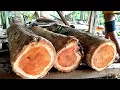 Lagu Mass sawing process of beautiful local teak wood for house frame and wallboard materials 