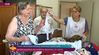 Casal de idosos já produziu mil mantas para bebês no HRO