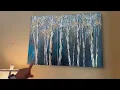 Absolutely STUNNING White Birch Tree Gold Leaf Teal Canvas - Yihui Teal Winter Forest Painting