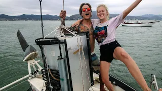 We toss the refrigerator in our TINY floating home!  | Ep. 57