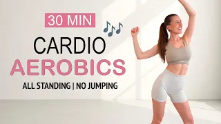 30 Min Cardio Aerobic Workout to THE BEAT | High Calorie Burn🔥| All Standing, No Jumping | No Squats