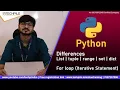 list tuple set dict and range data type in python in hindi for loop in python in hindi