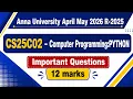 CS25C02 Computer Programming Python important questions 17-06-2025 R-2025