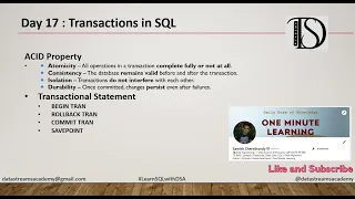 Day 17 Transactions in SQL ACID Properties