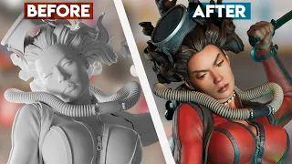 painting a huge 600 pulp vixens sideshow statue 