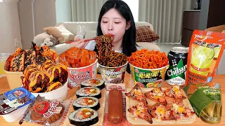 ASMR MUKBANG| 편의점 직접 만든 불닭 떡볶이 양념치킨 김밥 디저트 먹방 & 레시피 Convenience Store Food EATING