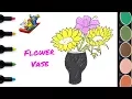 Flower vase drawing step by step Coloring pages for kids with colored makers