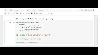 Day 15 Python Program to find all perfect squares in a given range