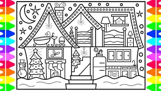 How to Draw a Christmas House with Decorations Christmas Drawing and Coloring Pages for Kids