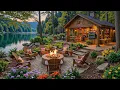 Lagu Soothing Spring Piano by the Lake 🌺🌿 Cozy Cabin Fireplace with Birdsong for Relax, Work \u0026 Study