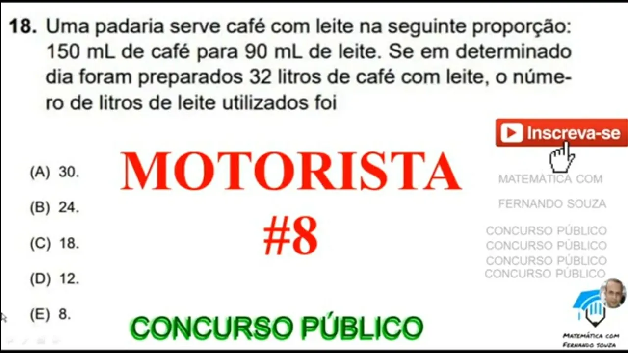 Motorista - Questões de Concurso Público - Ensino Fundamental - Matemática - aula 8