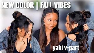UPGRADED V-Part Affordable EasiContour Brown Ombre Yaki Wig Magic V-line Drawstring Nadula