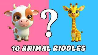 10 Animal Riddles for Kids 🐮🦒 | Cute Cartoon Animals