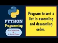 Program to sort a list in ascending and descending order Complete Python Course in Hindi