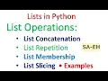 List operations in Python Lists Concatenation Repetition List Membership List Slicing CBSE