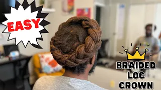 HOW TO Braided Loc Crown WITHOUT Pins or Clips With Long Thick Locs