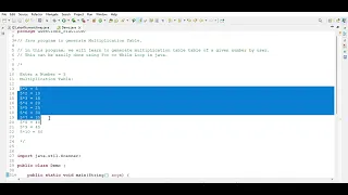 Java Program - Generate Multiplication Table in Java using for loop