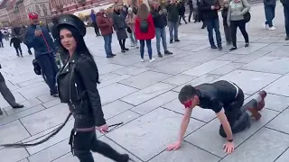 Mistress wife and her Slave Husband in public FLR couple