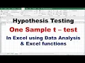 One Sample t-test in Excel using Data Analysis Hypothesis Testing