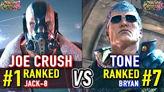 t8 joe crush 1 ranked jack 8 vs tone 7 ranked bryan tekken 8 high level gameplay