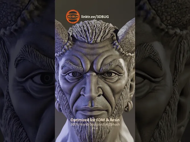 Fantasy Horned Bust - Print-Ready Collectible STL / 3MF video thumbnail