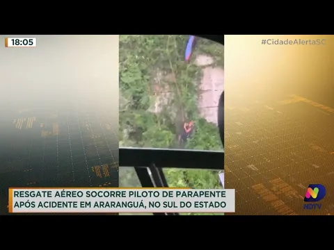 Resgate aéreo socorre piloto de parapente após acidente em Araranguá, no Sul de SC