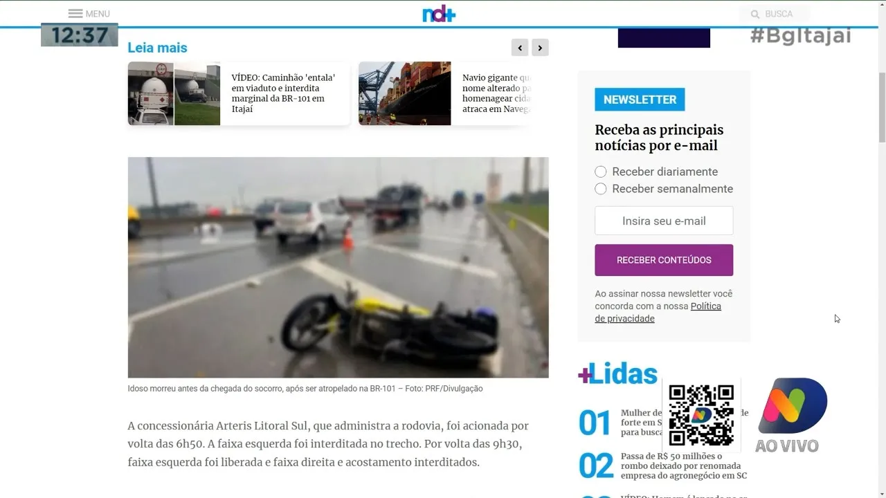 Acidente com morte na BR-101 agora de manhã, e caminhão fica entalado em viaduto no bairro Salseiro