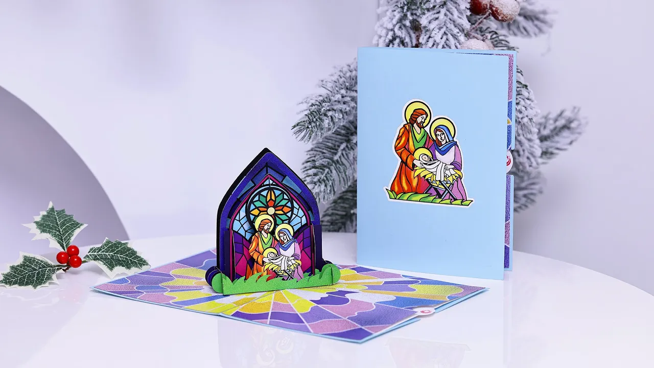 Holy Family Stained Glass pop up card