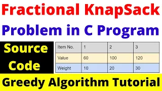 Fractional Knapsack Problem in C Program code using Greedy Method Algorithm Bangla Tutorial 2023