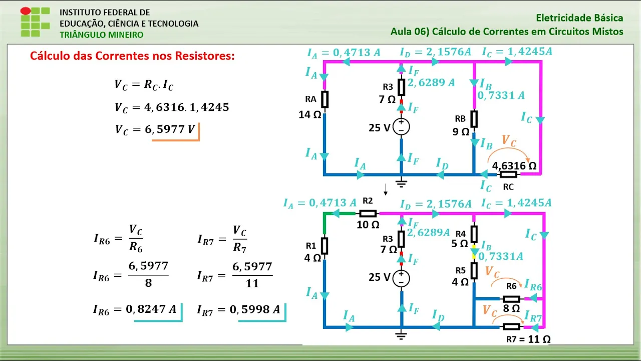 Eletricidade Básica: Aula 06 - Exemplo Passo a Passo de Cálculo de Correntes em Circuitos Mistos