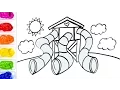 Coloring Tunnel Slides and Tower Playground Colouring Pages for Children