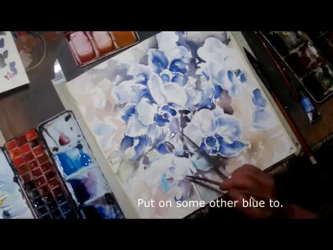 BLUE ORCHIDS PHALENOPSIS, WATERCOLOR, HEDWIGS ART
