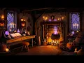 Cozy Witch Cottage - Halloween Ambience with Fireplace Rain Distant Thunder for Relaxation