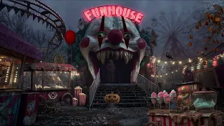 CREEPY CARNIVAL FUNHOUSE AMBIENCE DISTORTED MUSIC POPCORN LAUGHTER SCREAMS