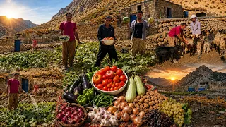 Fresh Farm in the Mountains Harvesting fresh organic tomatoes eggplants and peppers