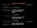 What are the types of variables we have in Java Instance Local Static variables