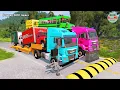 Double Flatbed Trailer Truck vs speed bumps|Busses vs speed bumps|Beamng Drive|1241