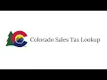 Colorado Sales Tax Lookup Training