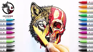 Wolf Skull Tattoo Coloring Dark Blackwork Tattoo Art Coloring Process